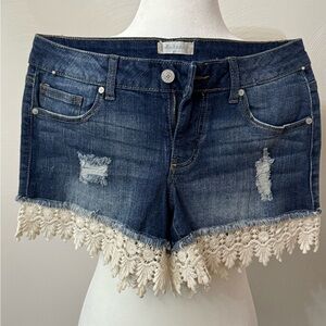 Altar'd State Dark Blue Denim Shorts with Contrast Stitching